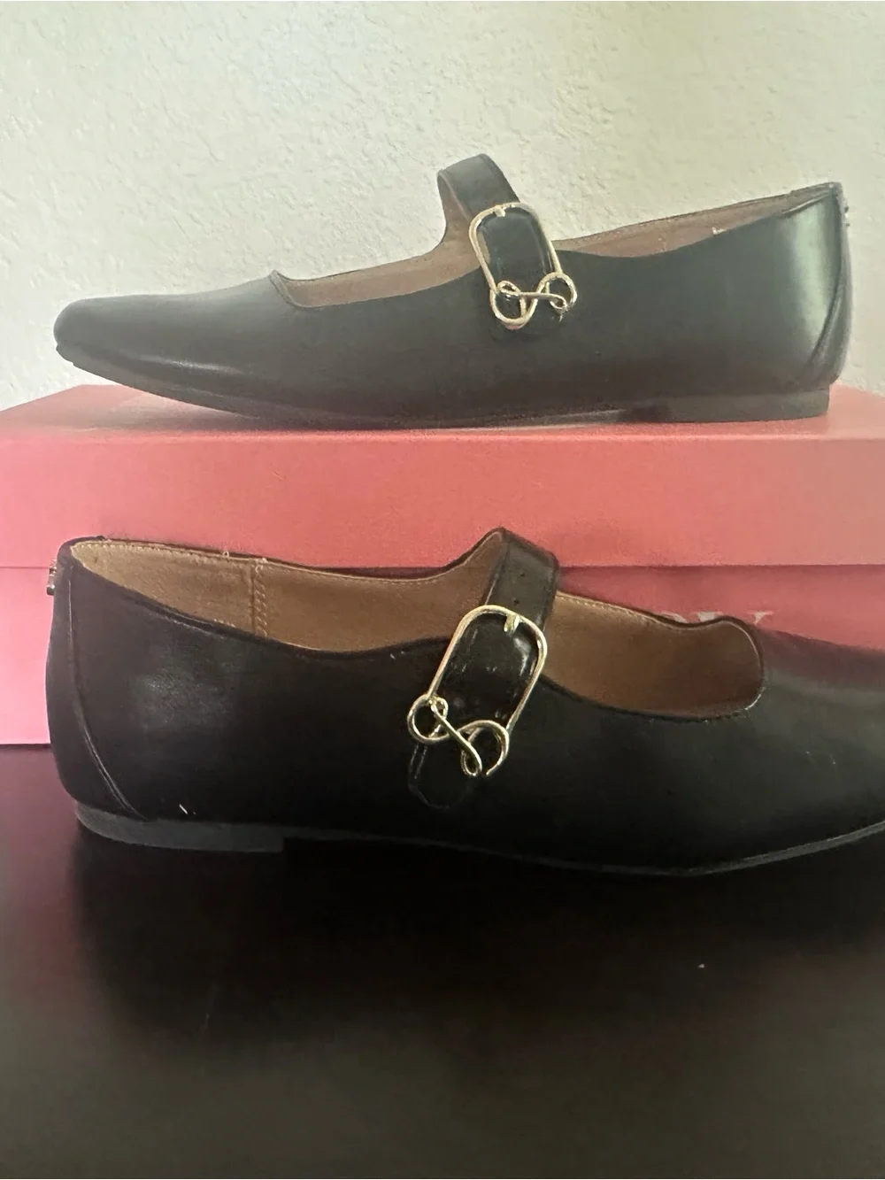 Sam & Libby Black Mary Jane Flats with Gold Buckle